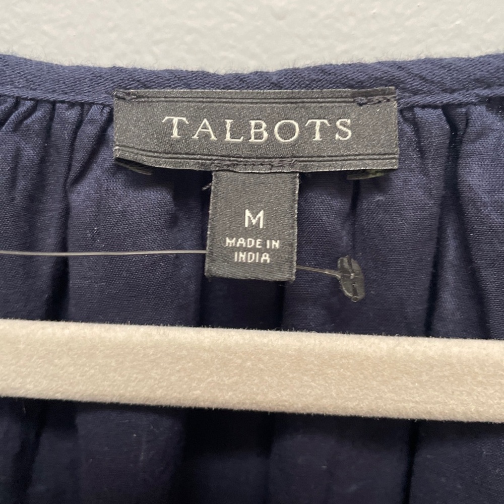 Talbots M Embroidered Gauze A-Line Dress 3/4 Sleeves Indigo/White Cotton Lined - Picture 6 of 8